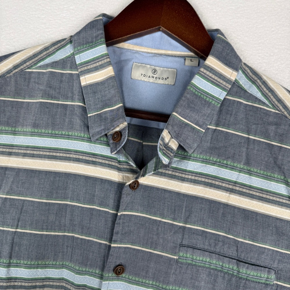 7 Diamonds One Love Karma Button Down Shirt Mens Large Striped Short Sleeve
